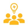 three people with a lightbulb icon